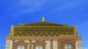 石と金装飾の屋根
