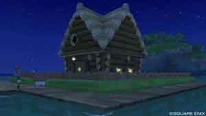丸太の家の夜